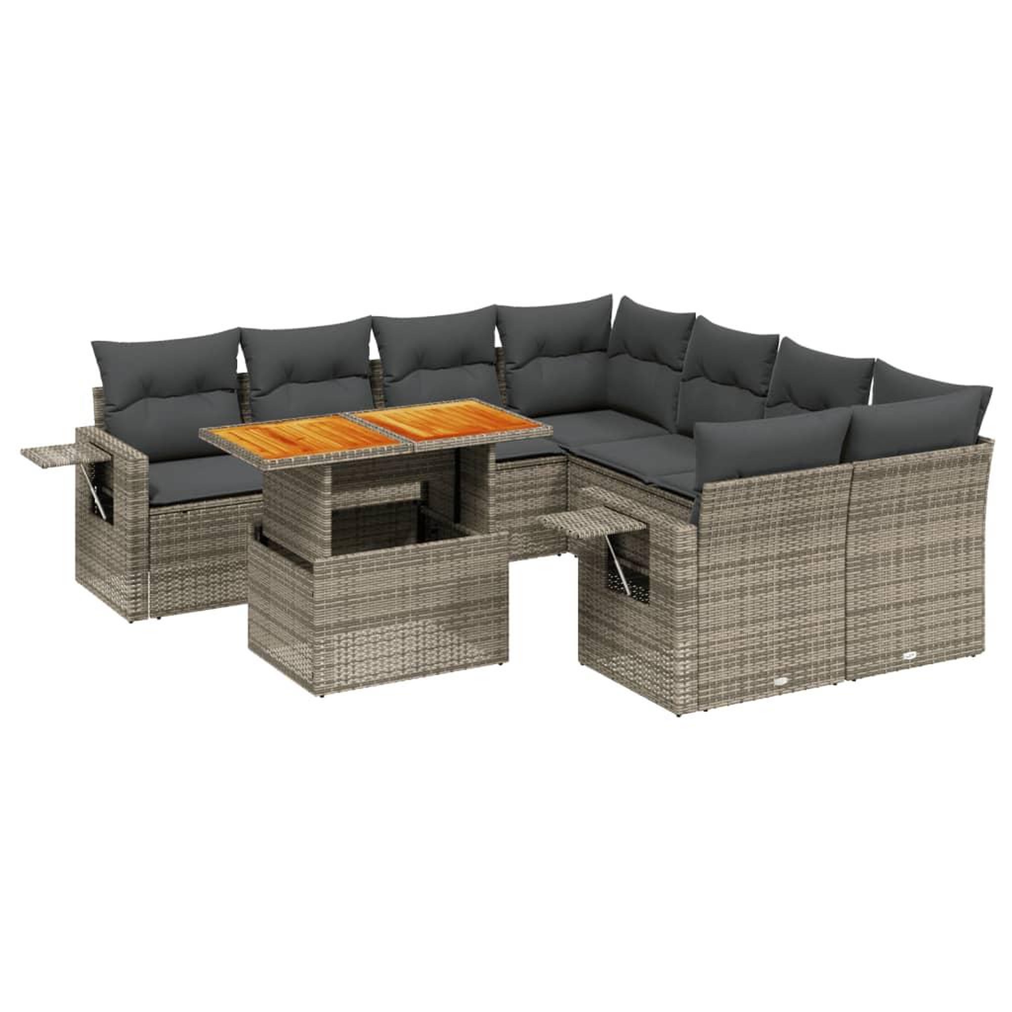 Voir la diapositive 2 : VIDAXL Salon de jardin 9 pcs avec coussins gris resine tressee
