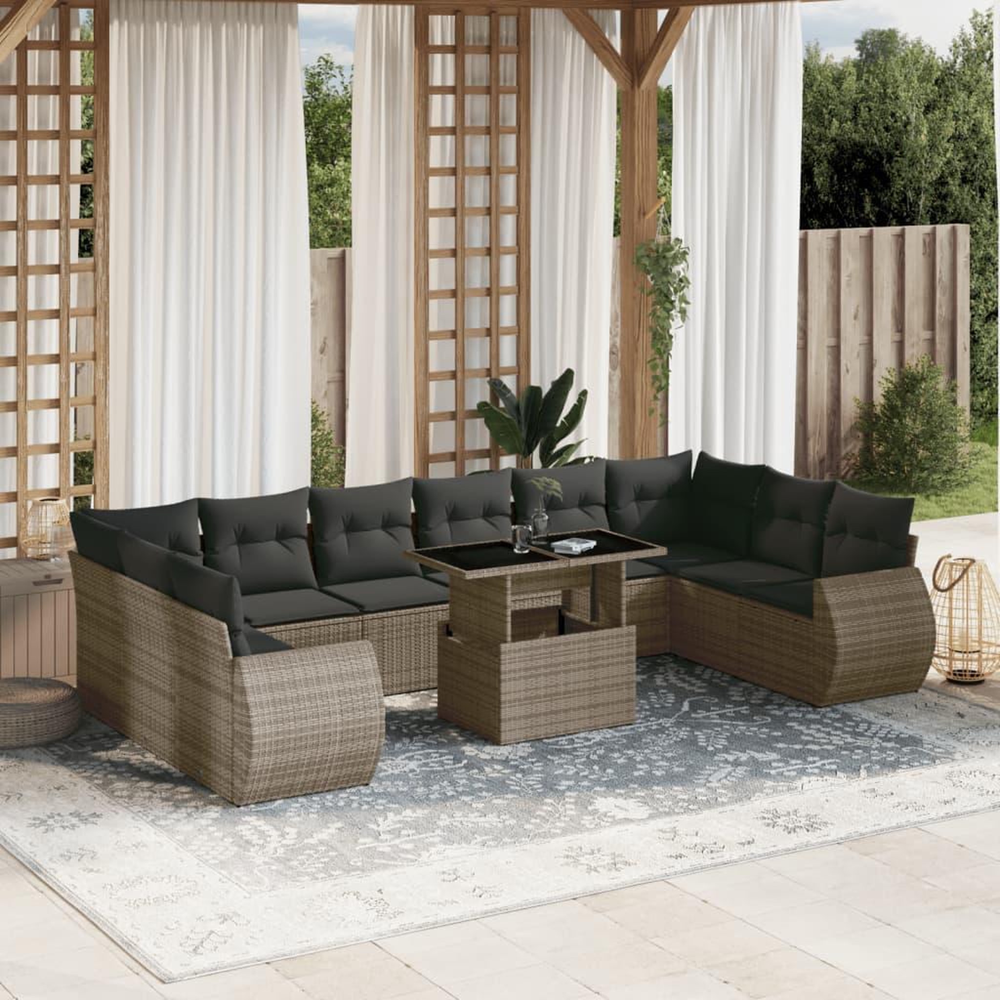 VIDAXL Salon de jardin 11 pcs avec coussins gris resine tressee