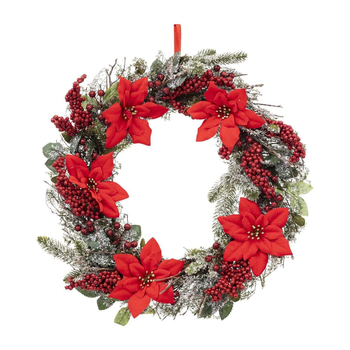 ATMOSPHERA Couronne de Noël poinsettia à suspendre - D. 50 cm - Rouge et vert