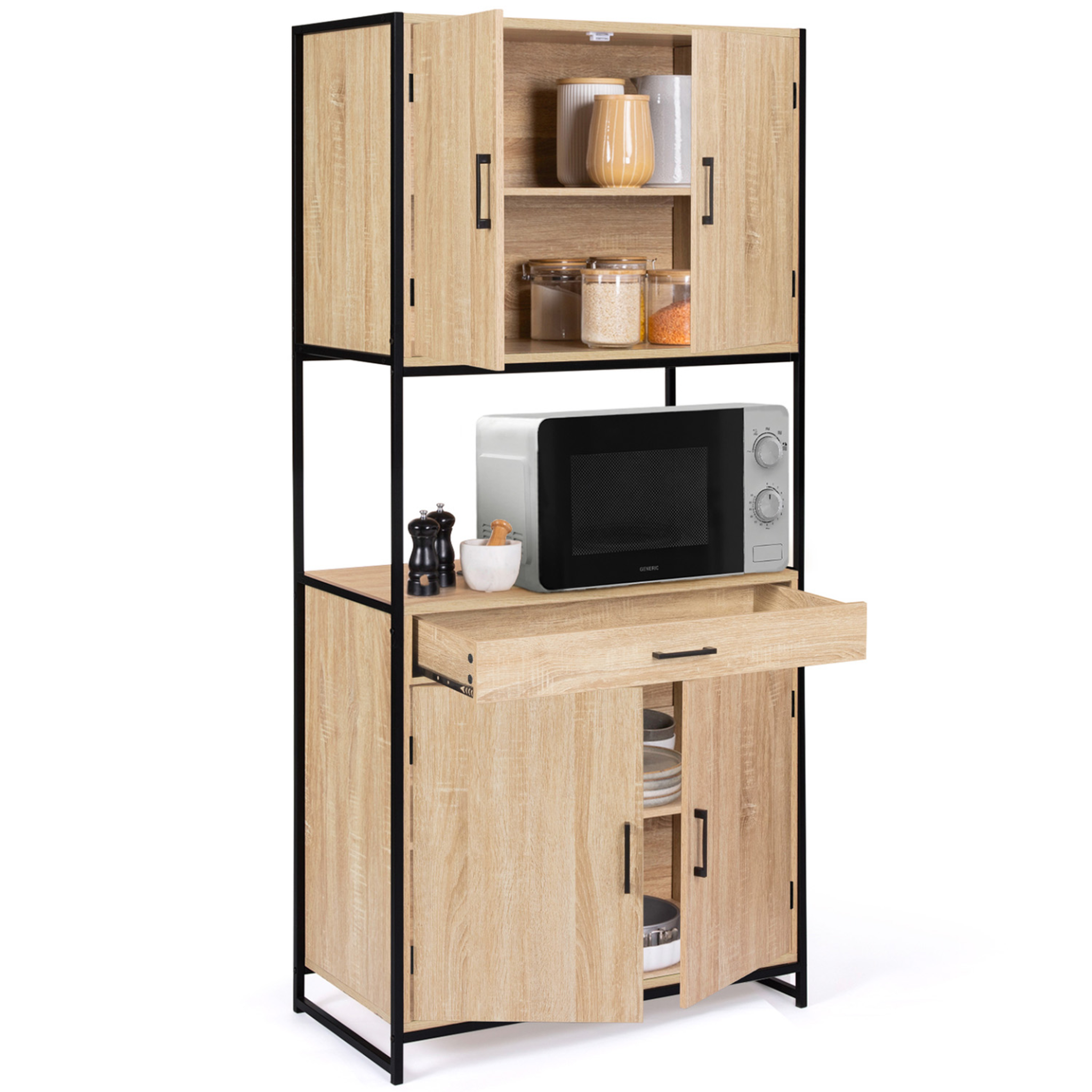 Voir la diapositive 4 : ID MARKET Buffet de cuisine 80 cm detroit meuble 4 portes design industriel + tiroir