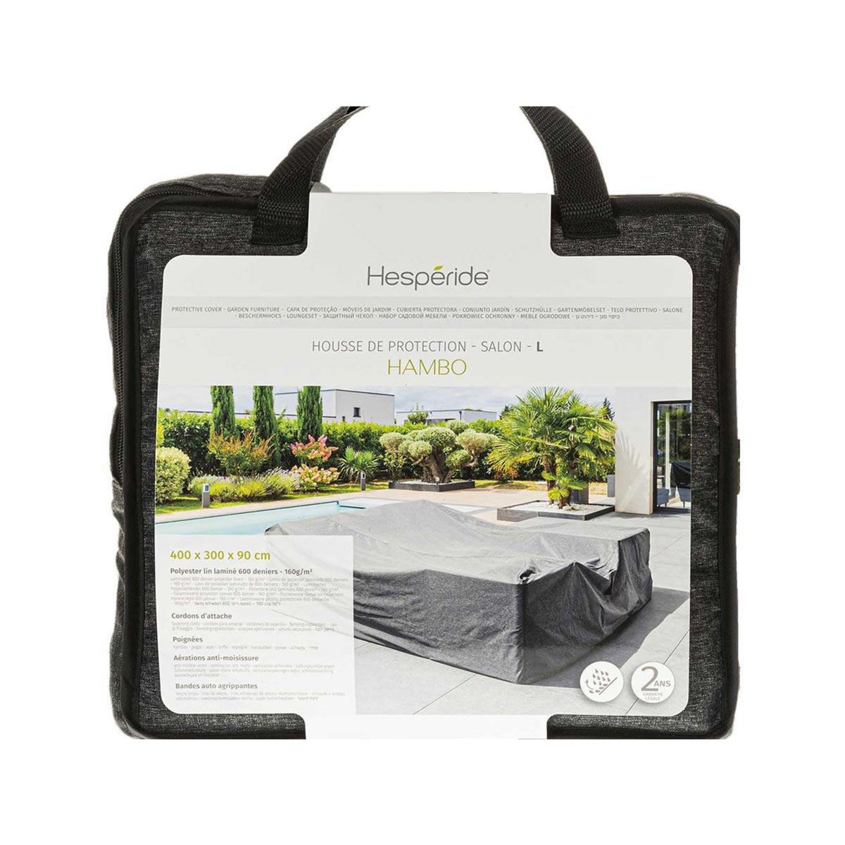 HESPERIDE Housse pour salon de jardin Hambo L gris - 400 x 300 x 90 cm - Hespéride