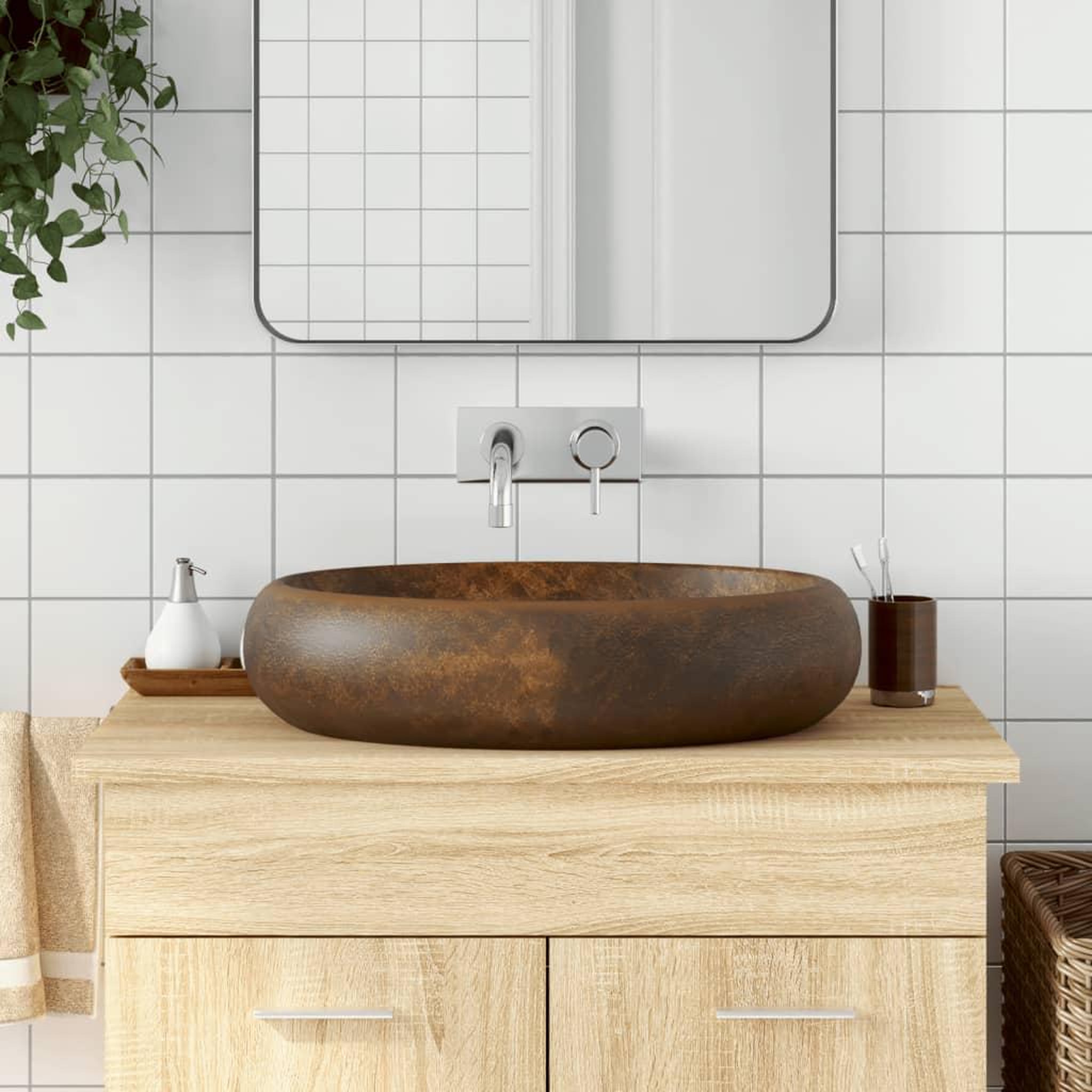 VIDAXL Vasque a poser marron ovale 59x40x15 cm ceramique