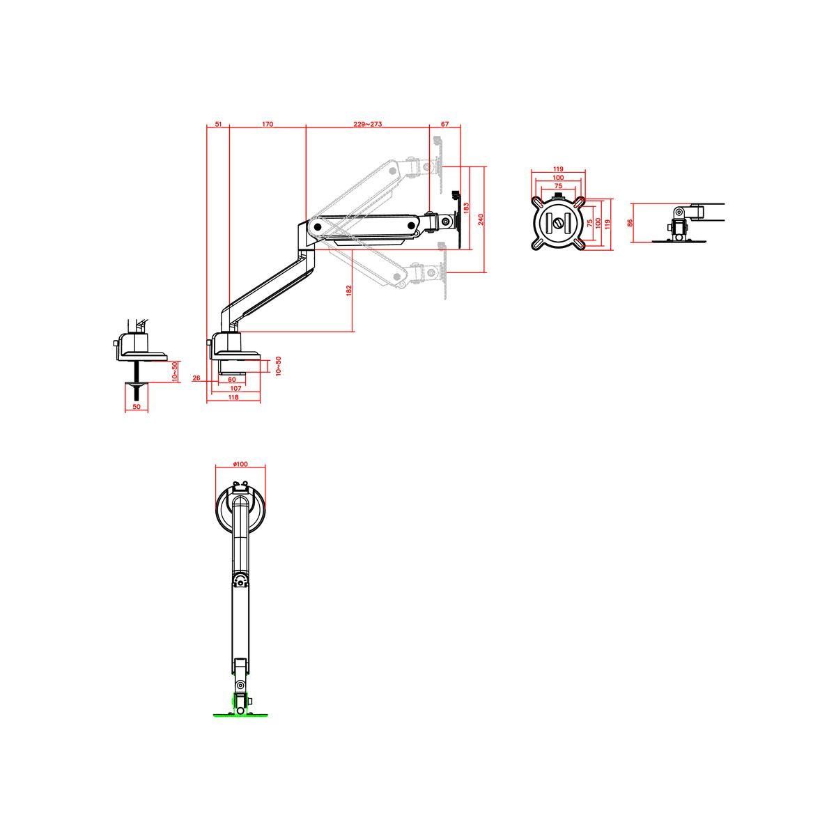 One For All Support écran PC Single Arm blanc 13- 35 pouces Orientabl