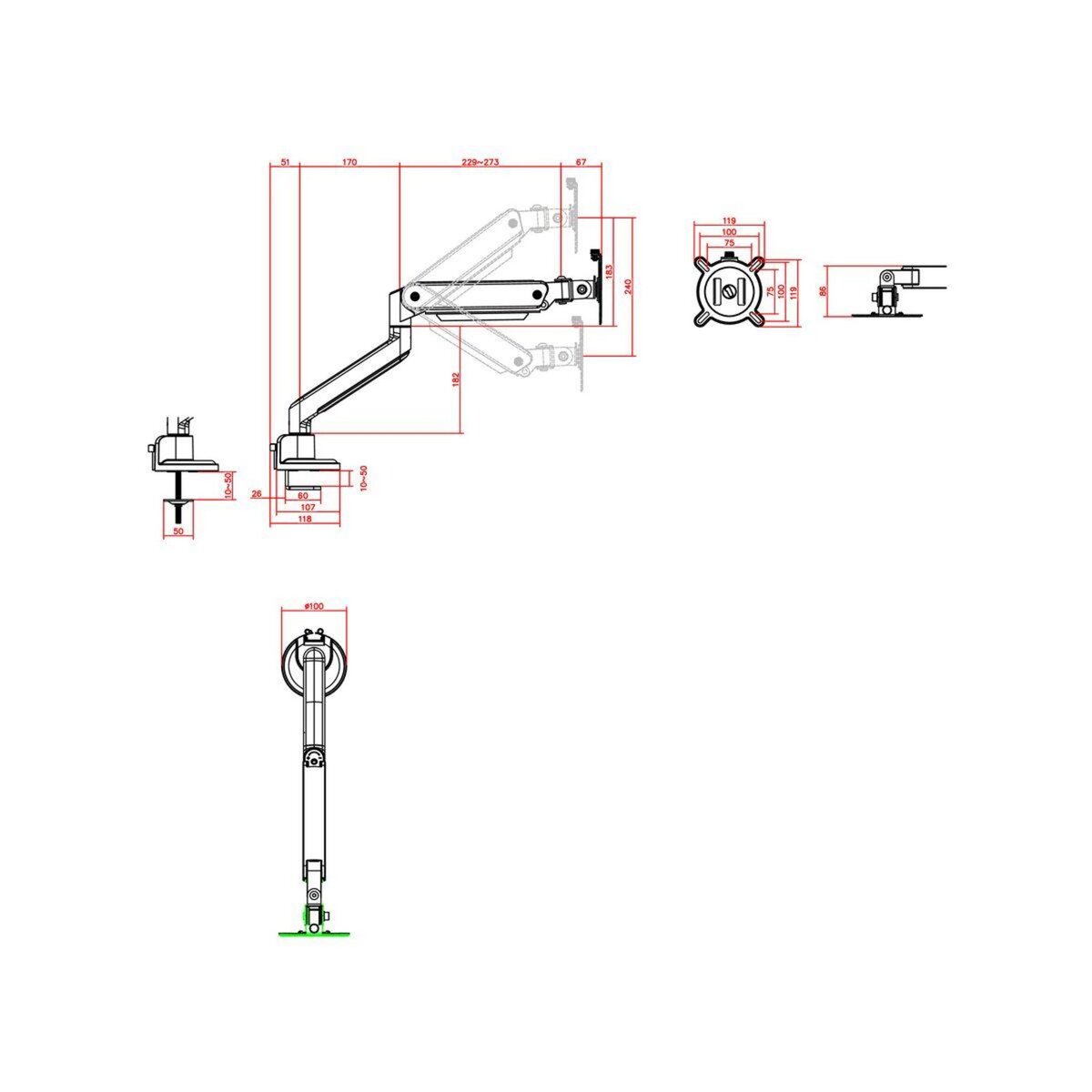 One For All Support écran PC Single Arm blanc 13- 35 pouces Orientabl