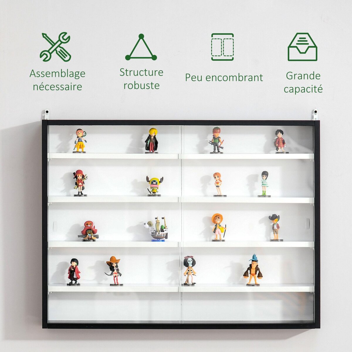 HOMCOM Vitrine murale étagère - 5 étagères réglables - 2 portes coulissantes verre - panneaux noir blanc