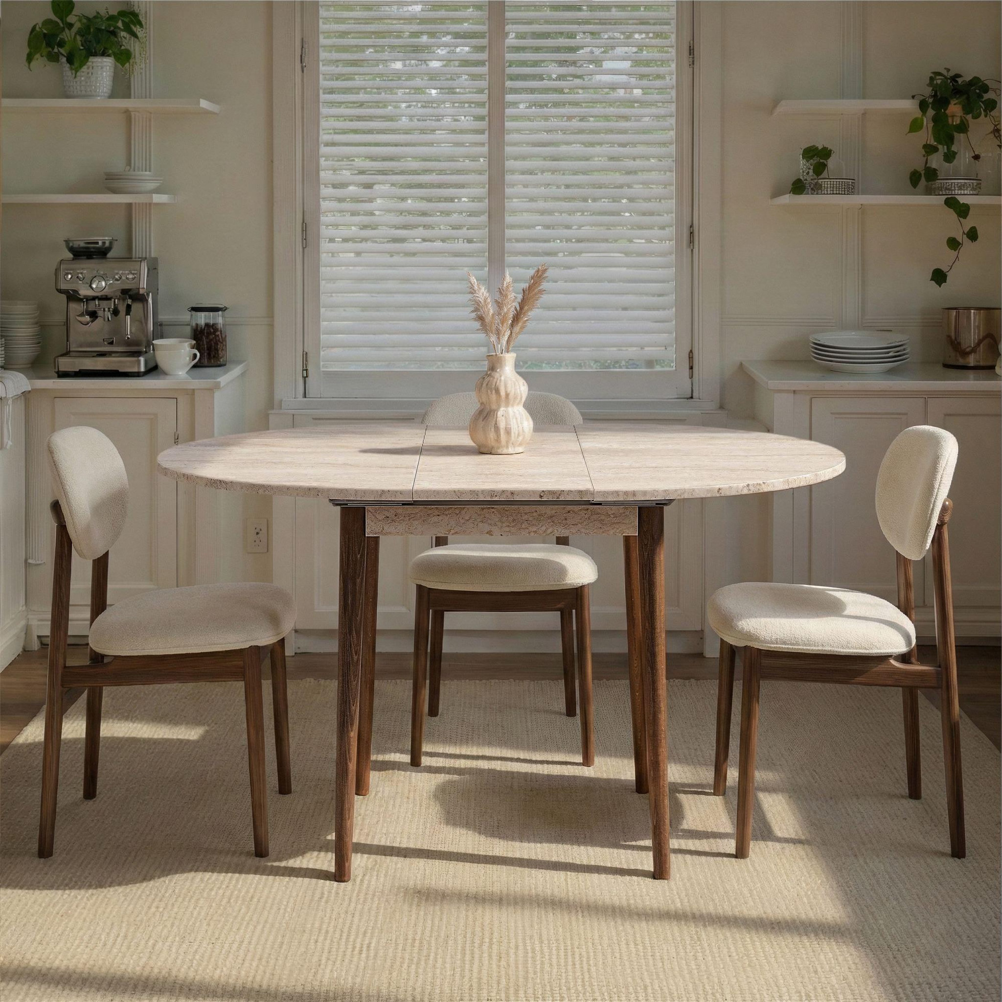 Voir la diapositive 3 : Habitat et Jardin Table à manger extensible en bois  viona  100 x 100 x 75 cm - travertin