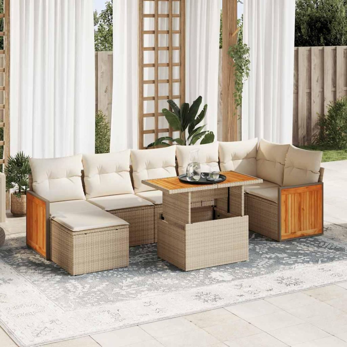 VIDAXL Salon de jardin avec coussins 8 pcs beige resine tressee acacia