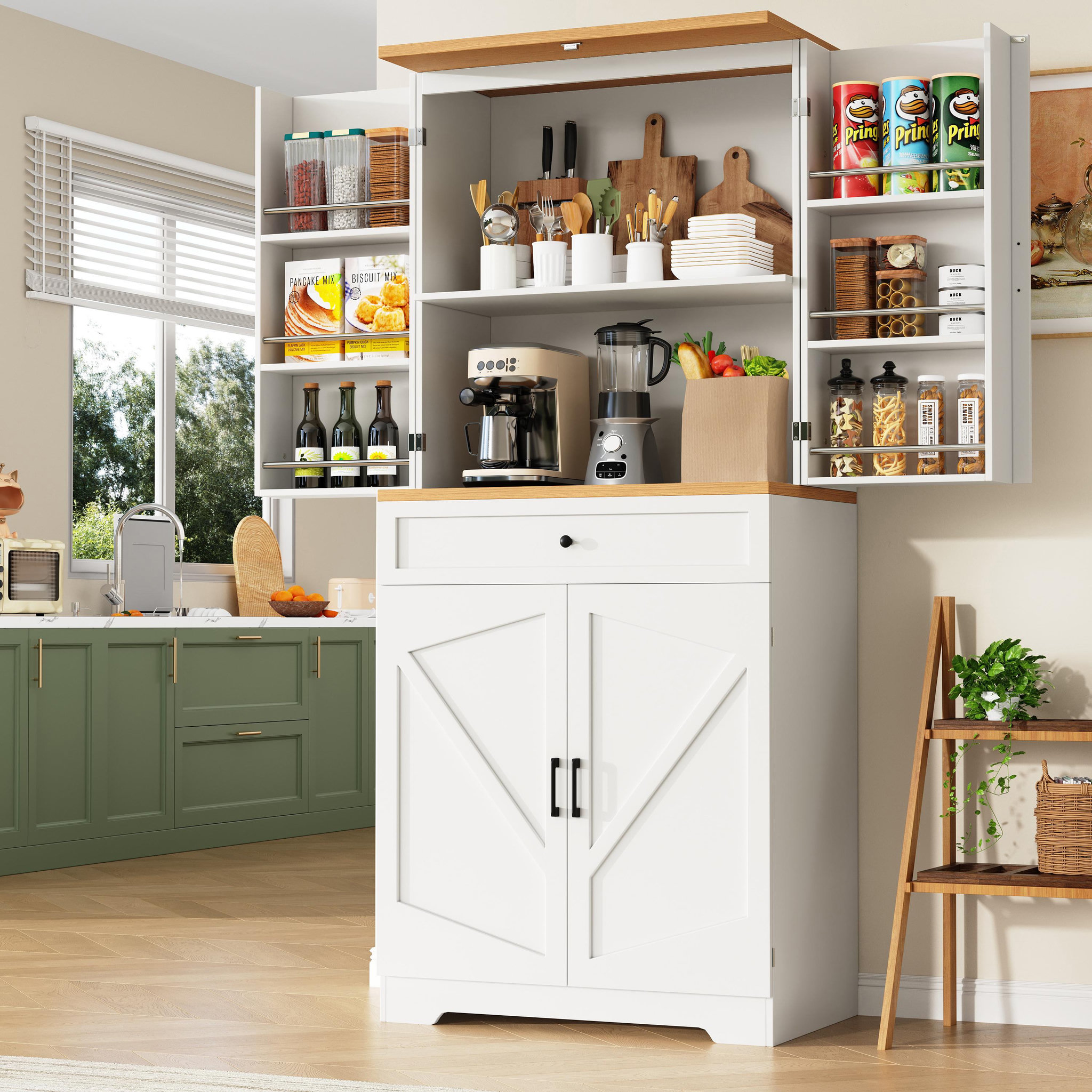 Voir la diapositive 5 : MERAX Buffet de cuisine 4 portes 1 tiroir - 80 cm blanc mdf