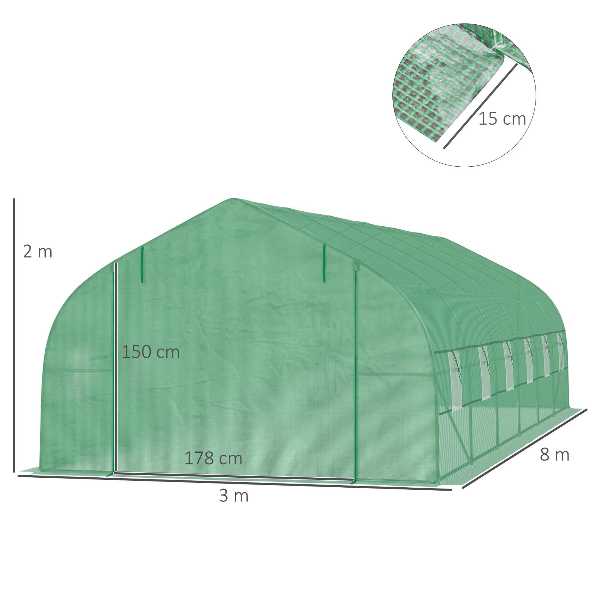 Voir la diapositive 3 : OUTSUNNY Serre tunnel grande taille 24 m² châssis tubulaire acier galvanisé renforcé 2,4 cm 12 fenêtres 1 porte vert