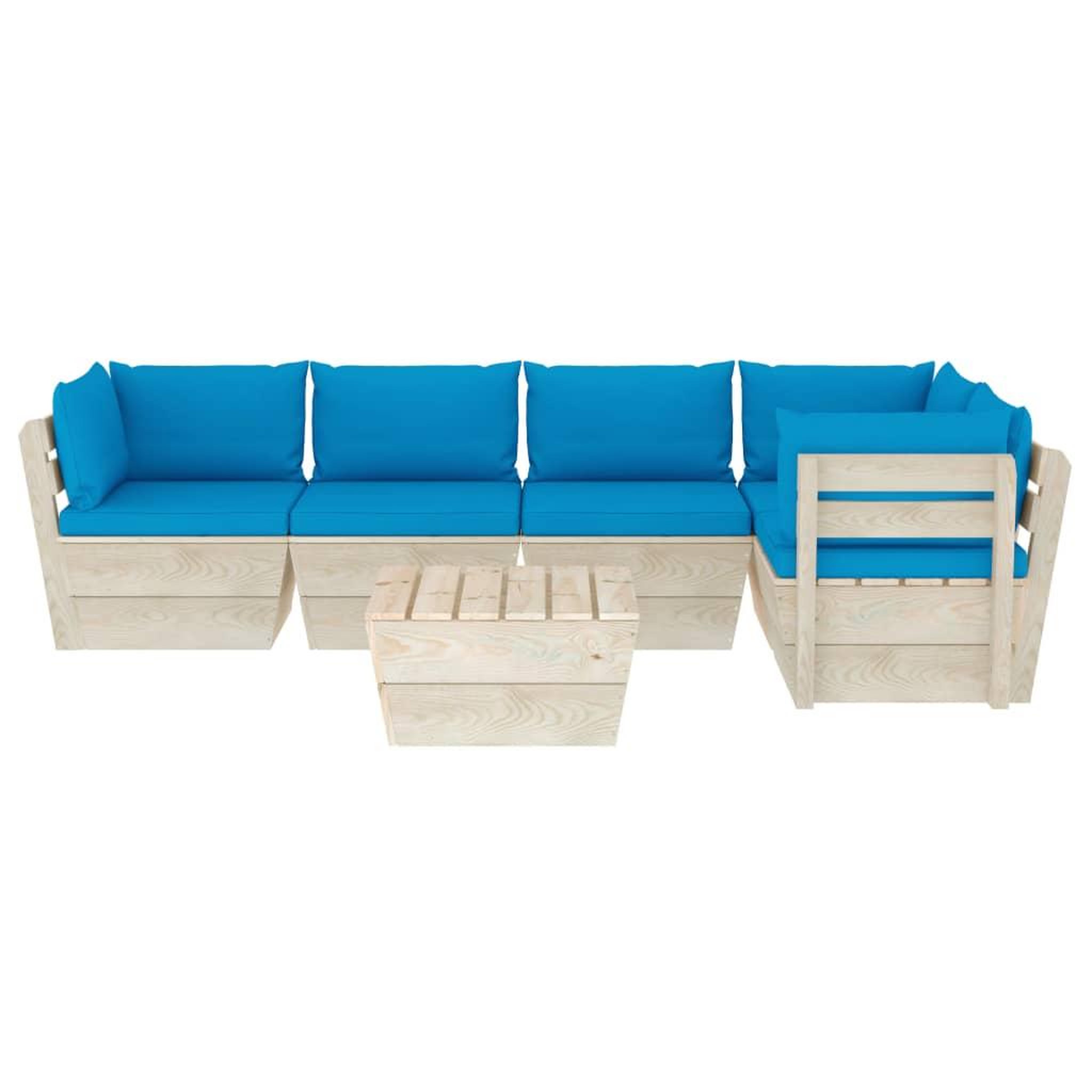 Voir la diapositive 3 : VIDAXL Salon de jardin palette 6 pcs avec coussins bois d'epicea