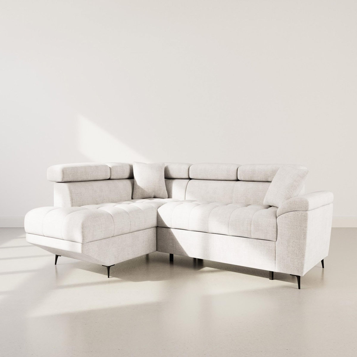 BEST MOBILIER Camille - canapé d'angle gauche 5 places convertible avec têtières et coffre en velours texturé