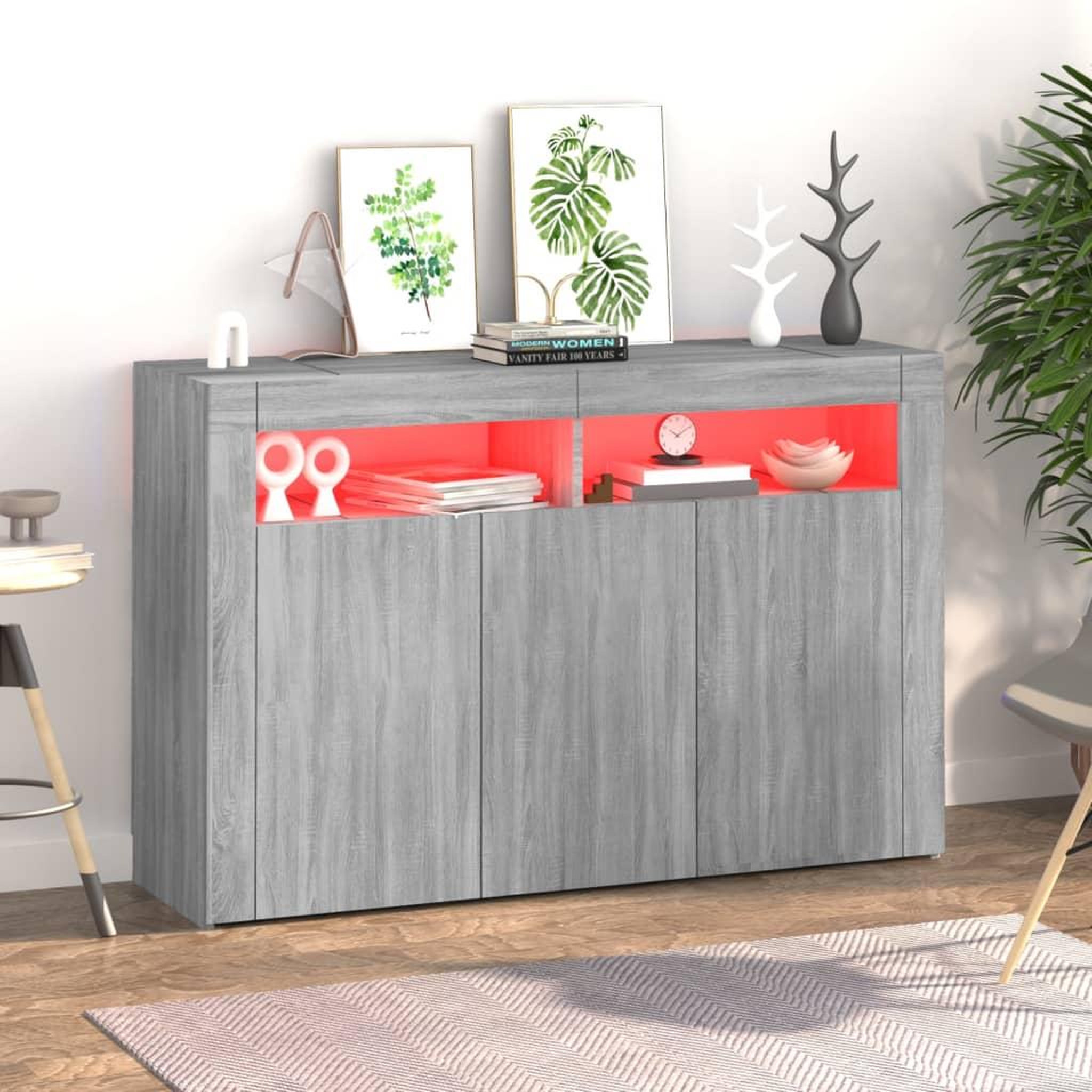 Voir la diapositive 3 : VIDAXL Buffet avec lumieres LED sonoma gris 115,5x30x75 cm