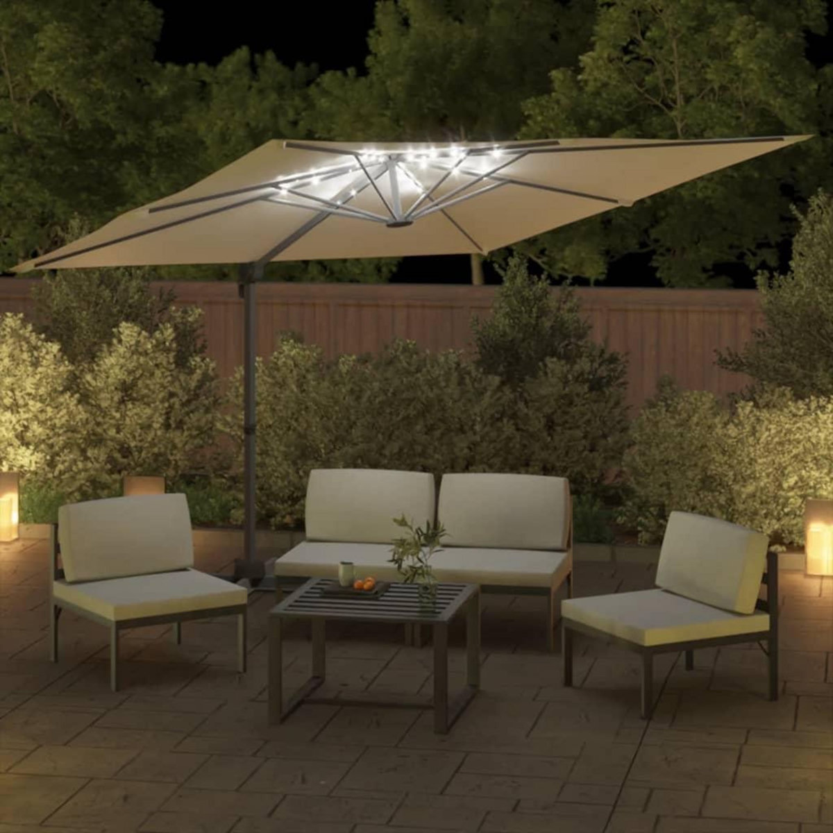 VIDAXL Parasol cantilever a LED Blanc sable 400x300 cm