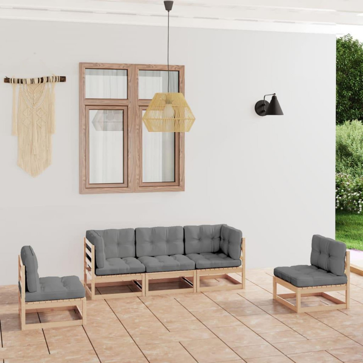 VIDAXL Salon de jardin 5 pcs avec coussins Bois de pin massif