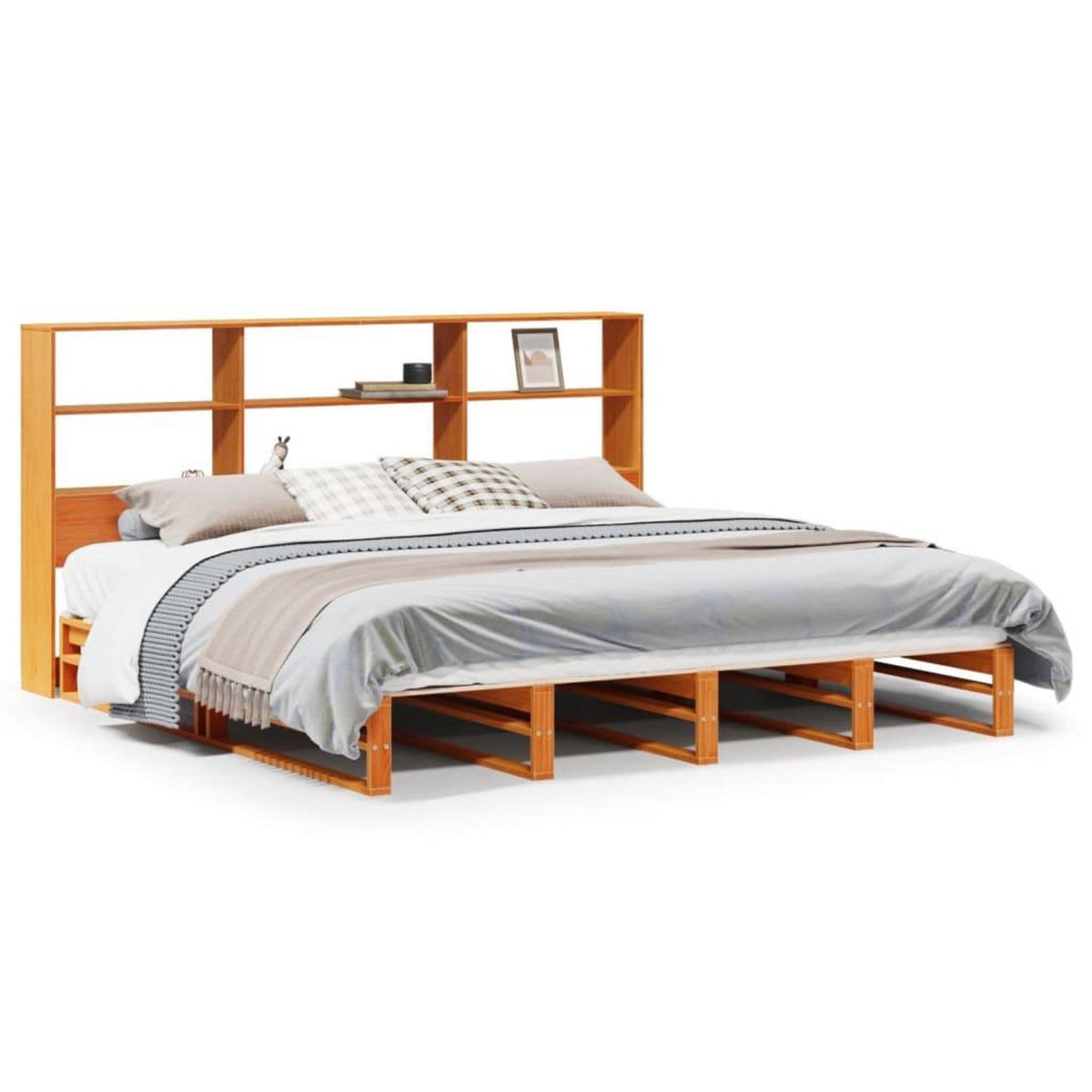 VIDAXL Lit bibliotheque sans matelas cire marron 180x200cm bois massif