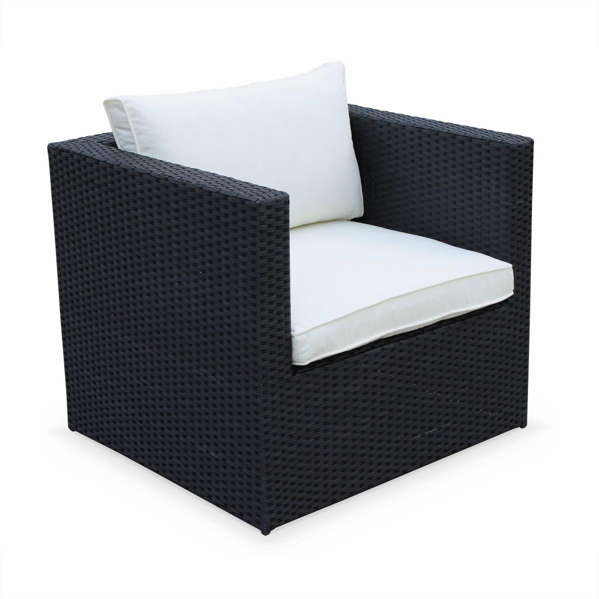 SWEEEK Salon de jardin table en résine tressée 5 places  Benito canapé fauteuil