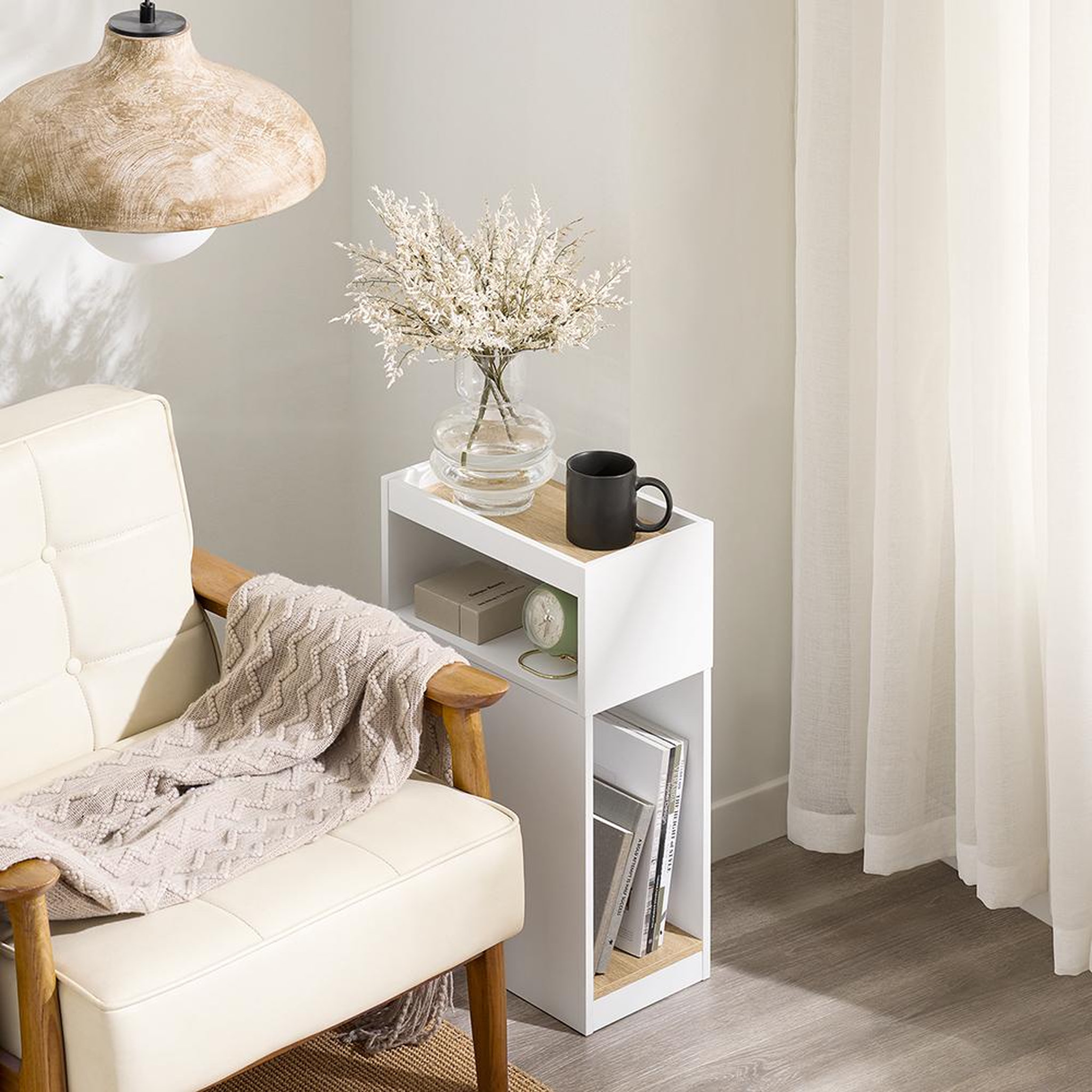 Voir la diapositive 6 : SOBUY Chevet Rangement 3 Compartiments Blanc 20x35x60cm FBT171-WN