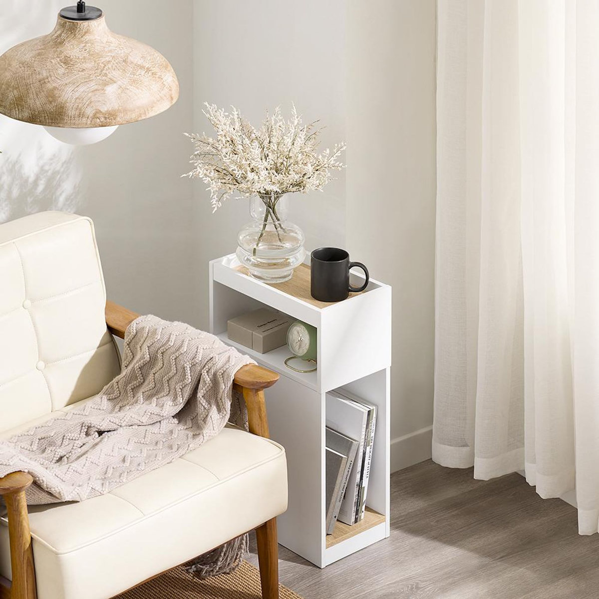 SOBUY Chevet Rangement 3 Compartiments Blanc 20x35x60cm FBT171-WN