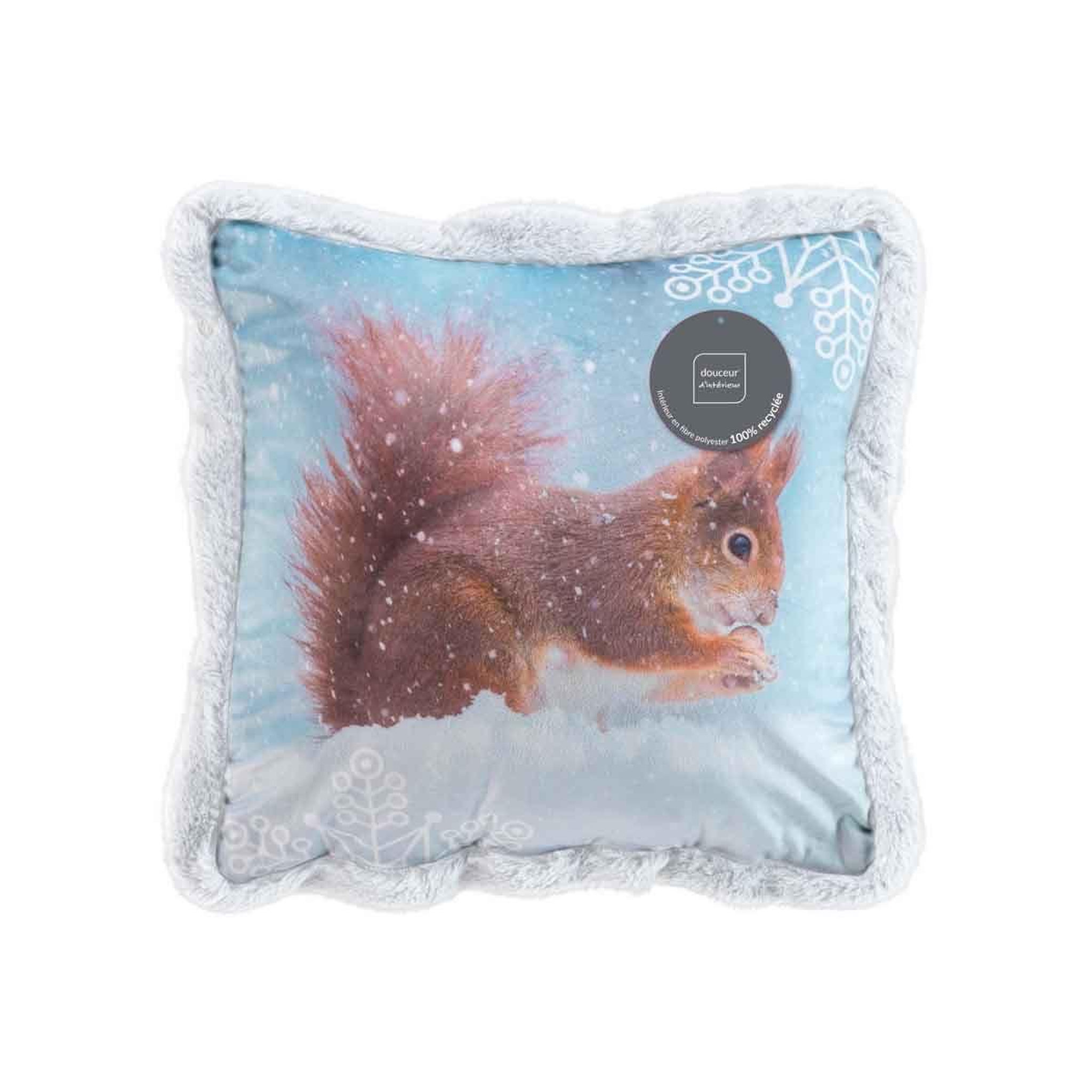 Voir la diapositive 3 : Douceur d'Intérieur Coussin déco velours  écureuil  40x40cm bleu