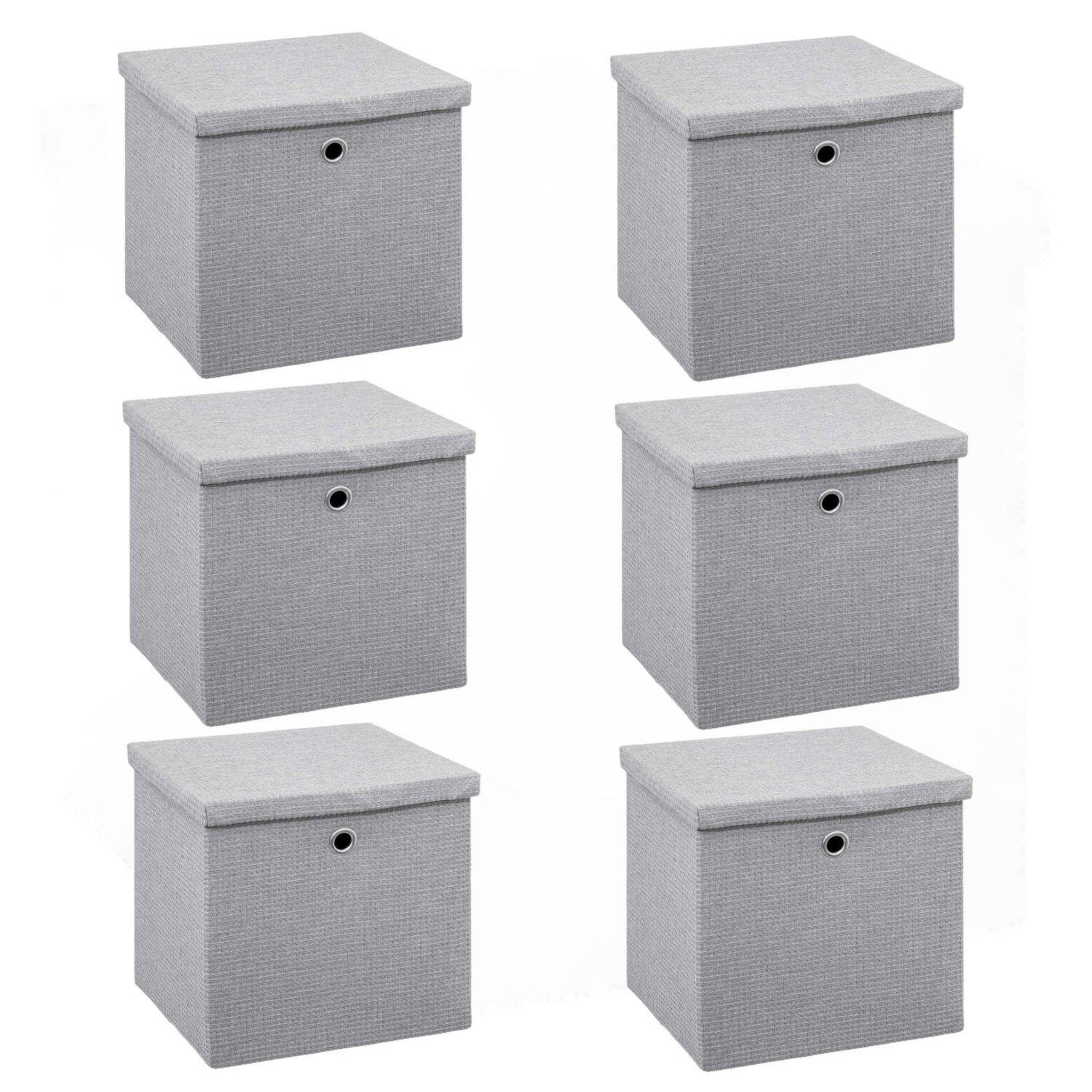 Voir la diapositive 1 : FIVE Lot de 6 boites de rangement en tissu avec couvercle - 31x31x31cm - Gris