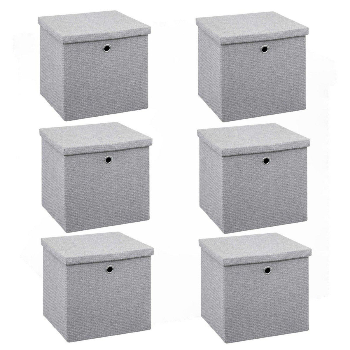 FIVE Lot de 6 boites de rangement en tissu avec couvercle - 31x31x31cm - Gris