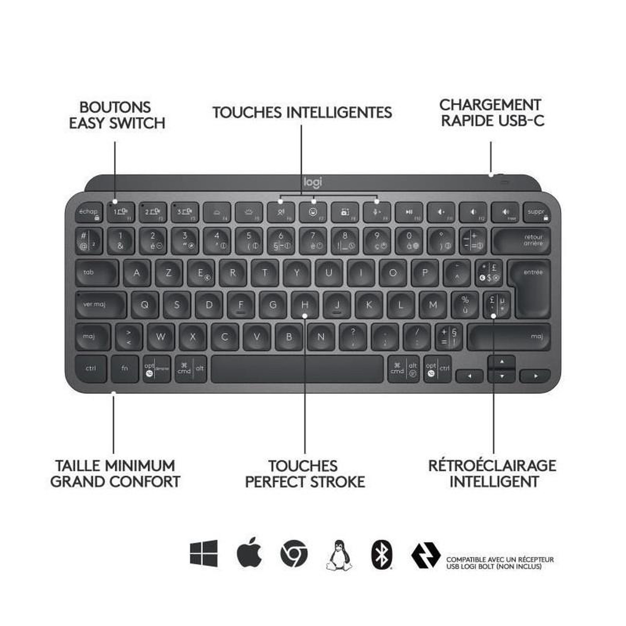 Voir la diapositive 6 : Logitech Clavier sans fil mx keys mini graphite