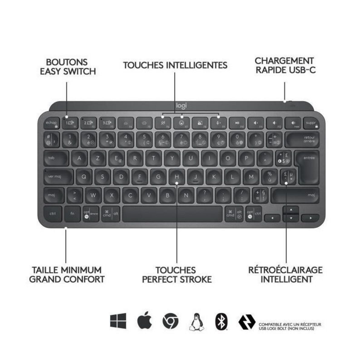 Logitech Clavier sans fil MX Keys mini graphite