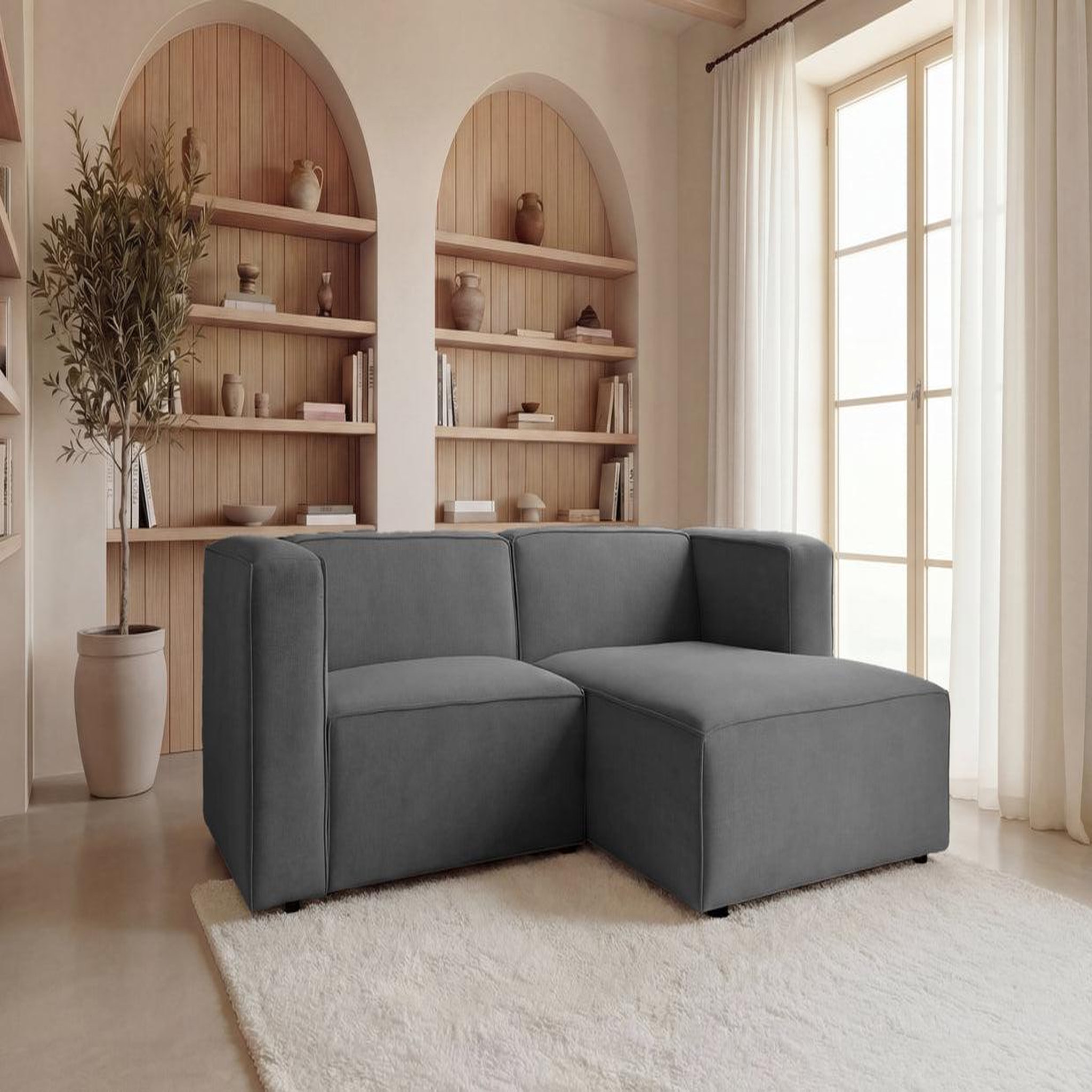 Voir la diapositive 2 : CASANOVA PARIS Basil - canapé d'angle tissu lisse 4 places