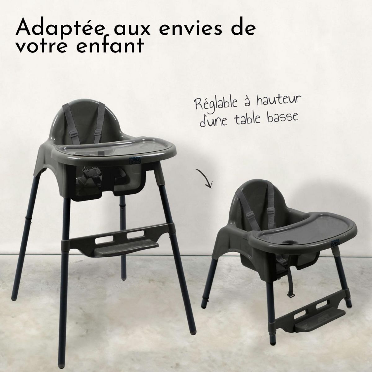Monsieur Bébé Chaise haute bébé réglable hauteur et tablette