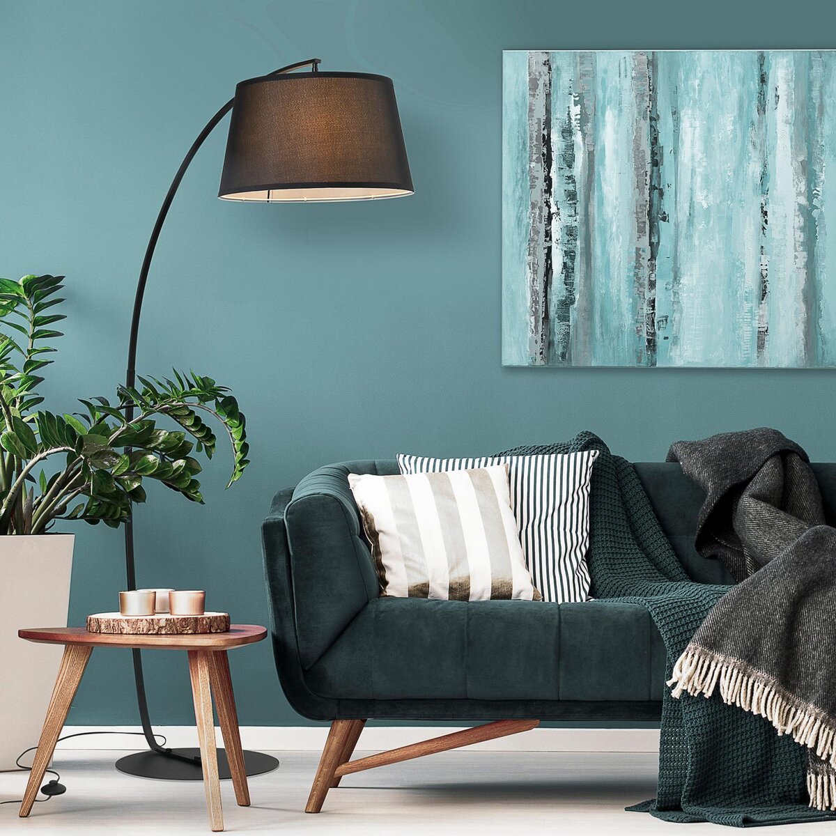 HOMCOM Lampe lampadaire à arc salon courbée - Lampe arceau moderne en métal - Lampadaire sur pied métal lin noir