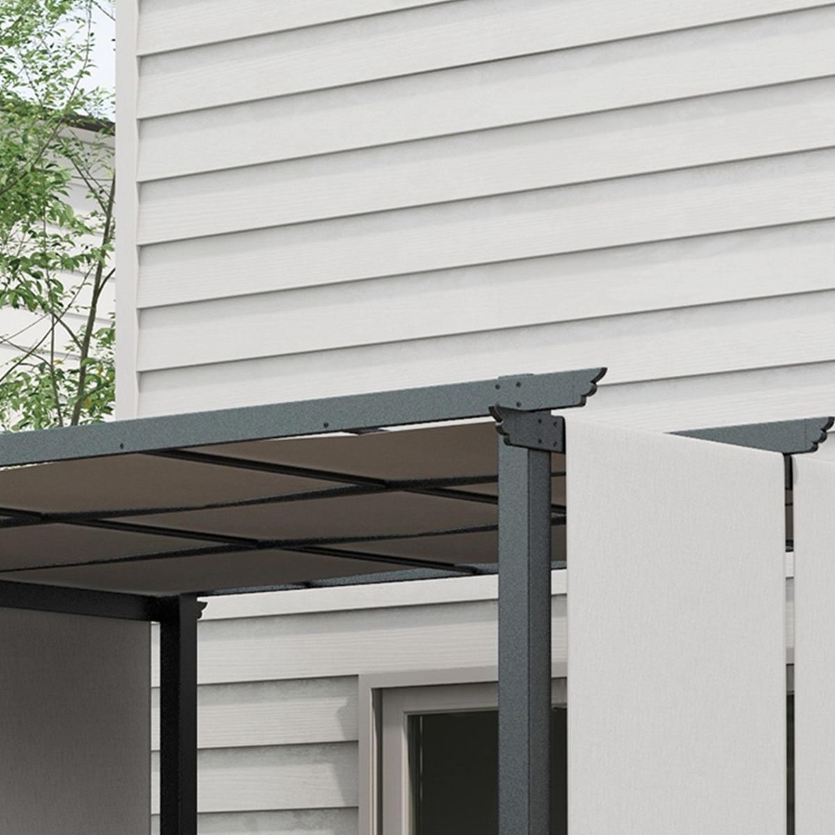 OUTSUNNY Pergola 3 toiles coulissantes - dim. 3,57L x 2,96l x 2,35H m - acier époxy noir polyester haute densité gris