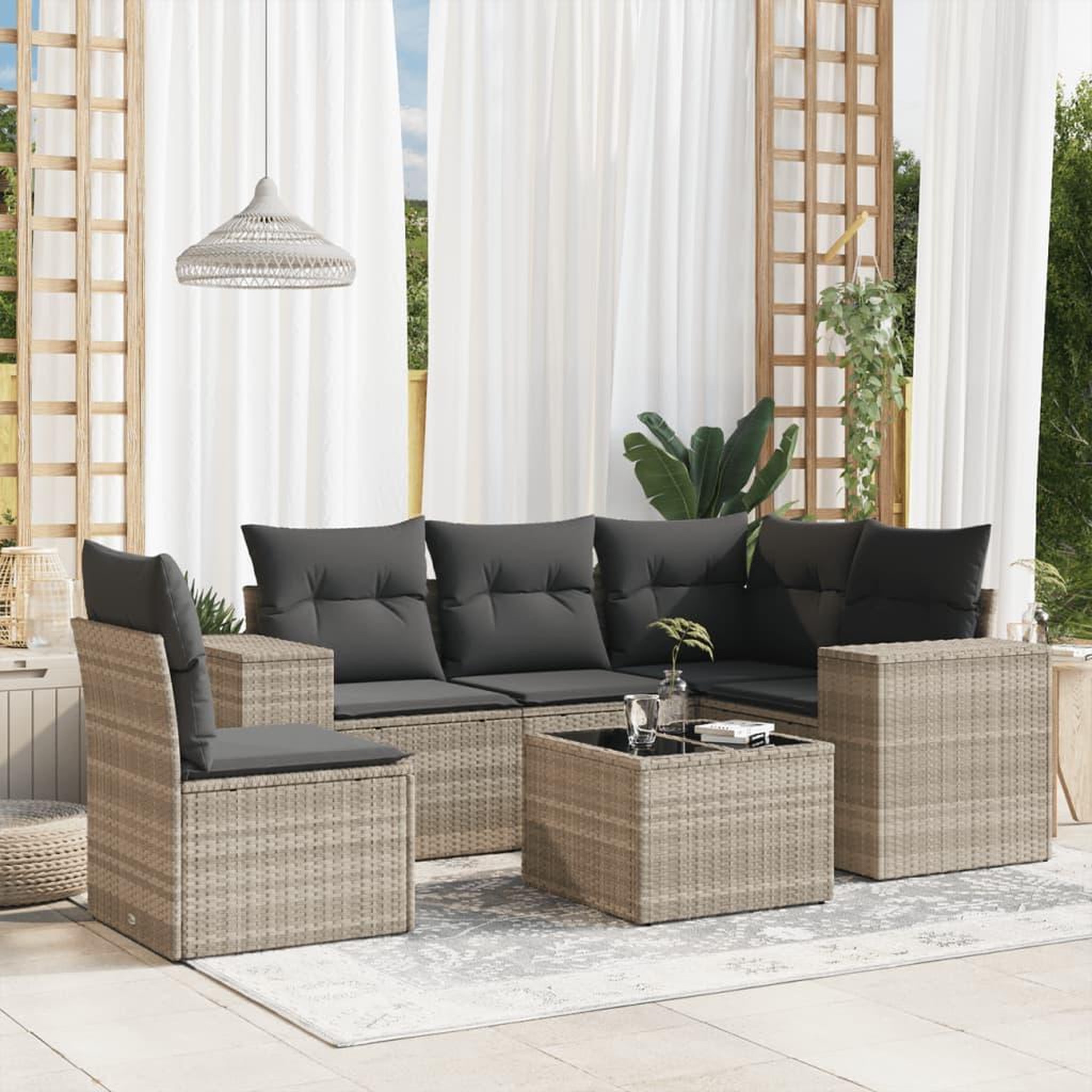 VIDAXL Salon de jardin 6 pcs avec coussins gris clair resine tressee