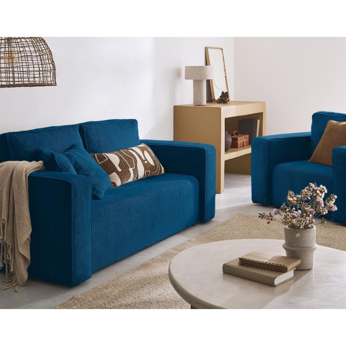 BEST MOBILIER Topaze - canapé droit 2 places - en velours côtelé