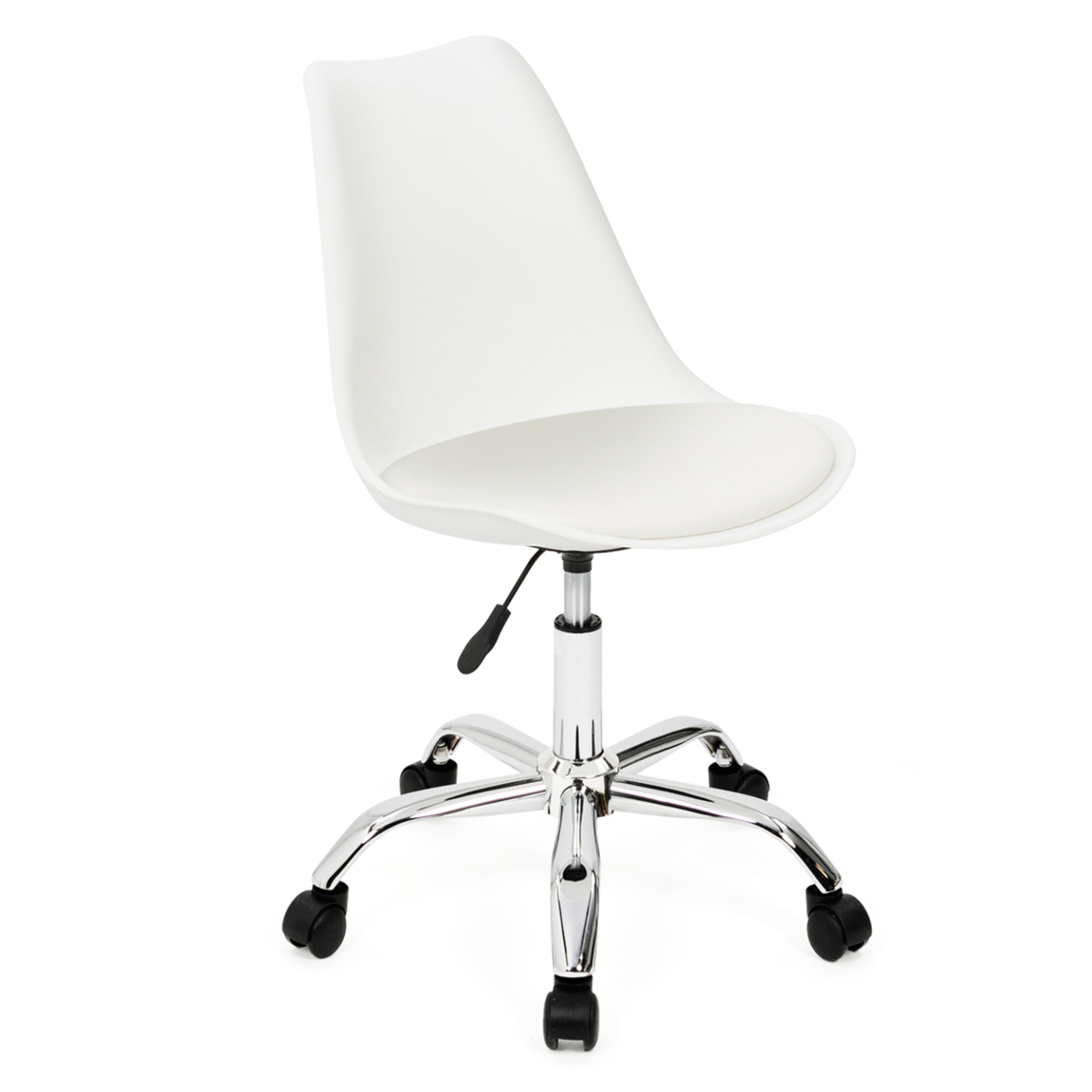 ID MARKET Chaise de bureau scandinave SARA blanche à roulettes