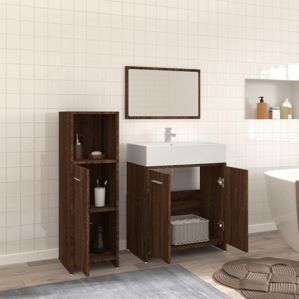 VIDAXL Ensemble de meubles de salle de bain 3 pcs Chene marron