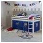 Voir la diapositive 3 : HomeStyle4U Lit mi-hauteur avec rideaux - bleu