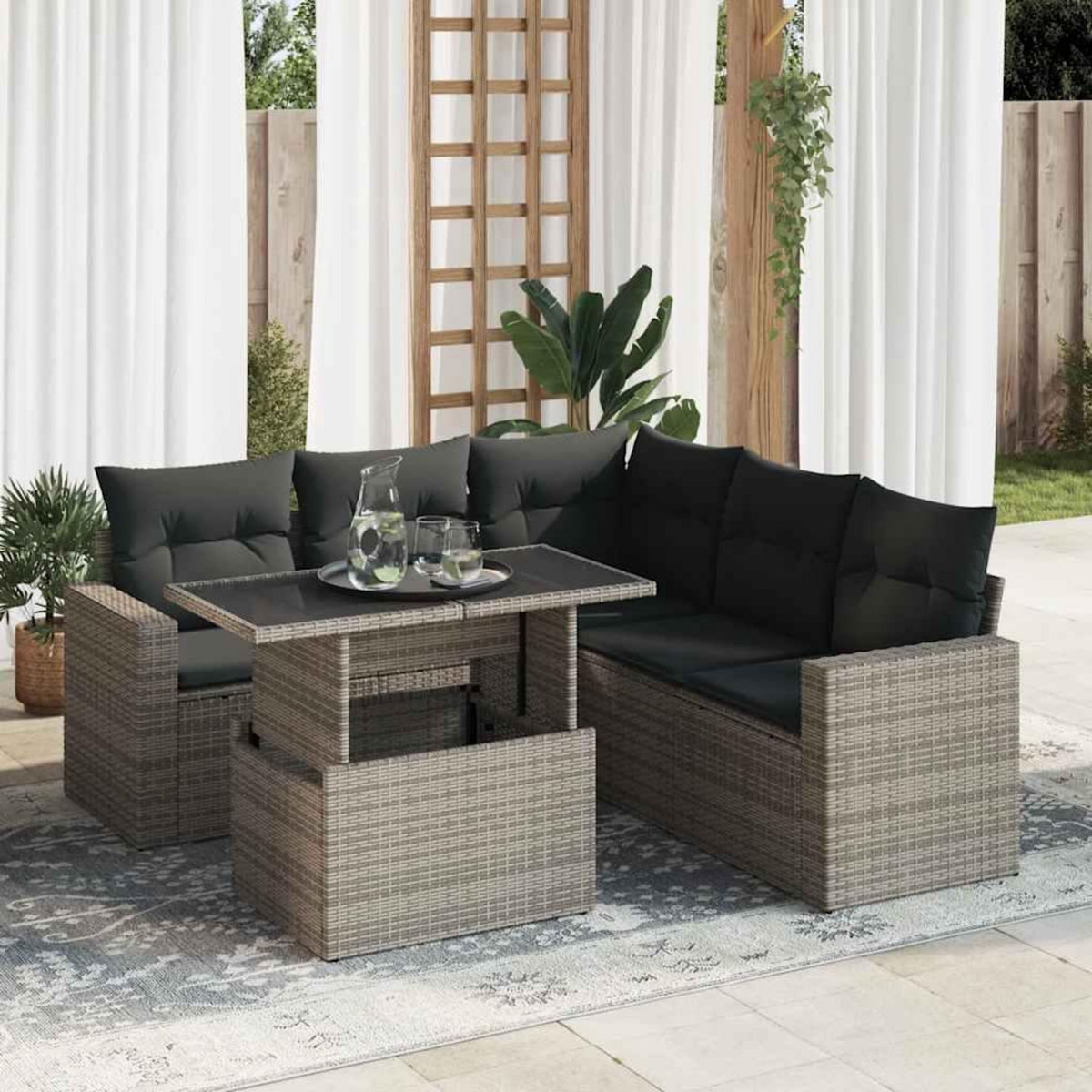 VIDAXL Salon de jardin 6 pcs avec coussins gris resine tressee