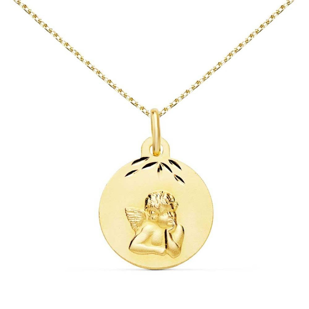 L'ATELIER D'AZUR Collier - Médaille Ange Or Jaune - Chaîne Dorée et Gravure Offerte