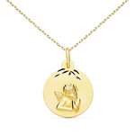 L'ATELIER D'AZUR Collier - Médaille Ange Or Jaune - Chaîne Dorée et Gravure Offerte