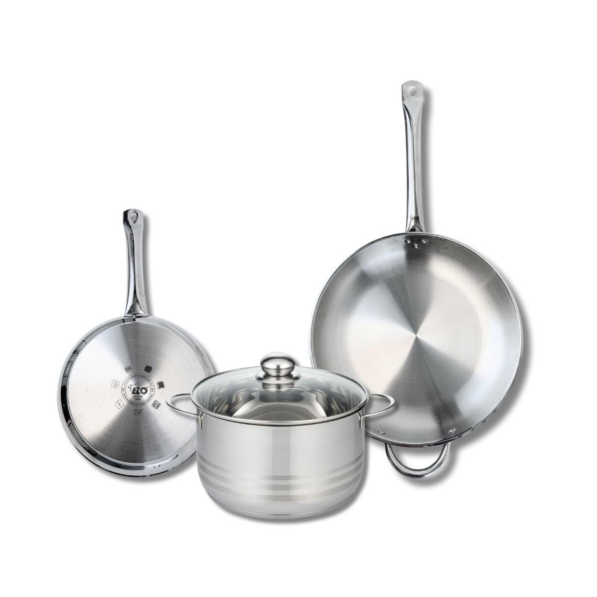 Voir la diapositive 1 : 666 Barcelona Ensemble de 2 Poêles de cuisson 24 et 32 cm et 1 faitout 24 cm Elo Profi Brillant