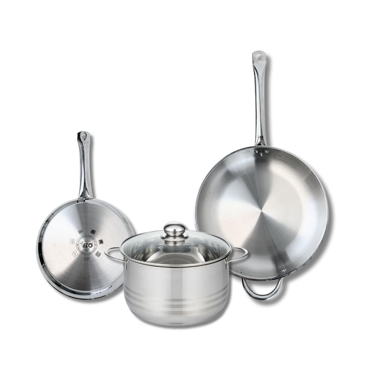 666 Barcelona Ensemble de 2 Poêles de cuisson 24 et 32 cm et 1 faitout 24 cm Elo Profi Brillant
