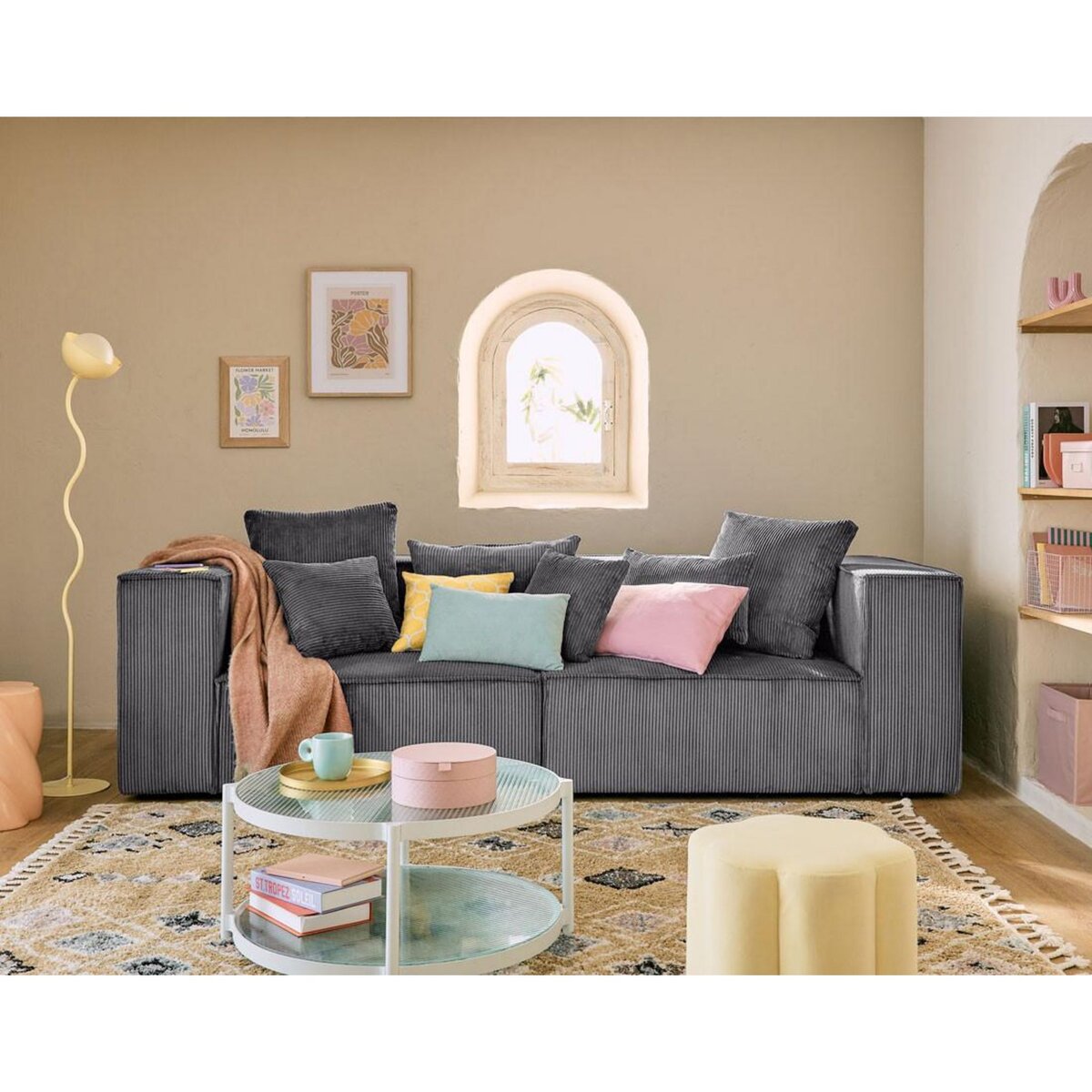 LISA DESIGN Colombine - canapé modulable droit - 2 places - en velours côtelé