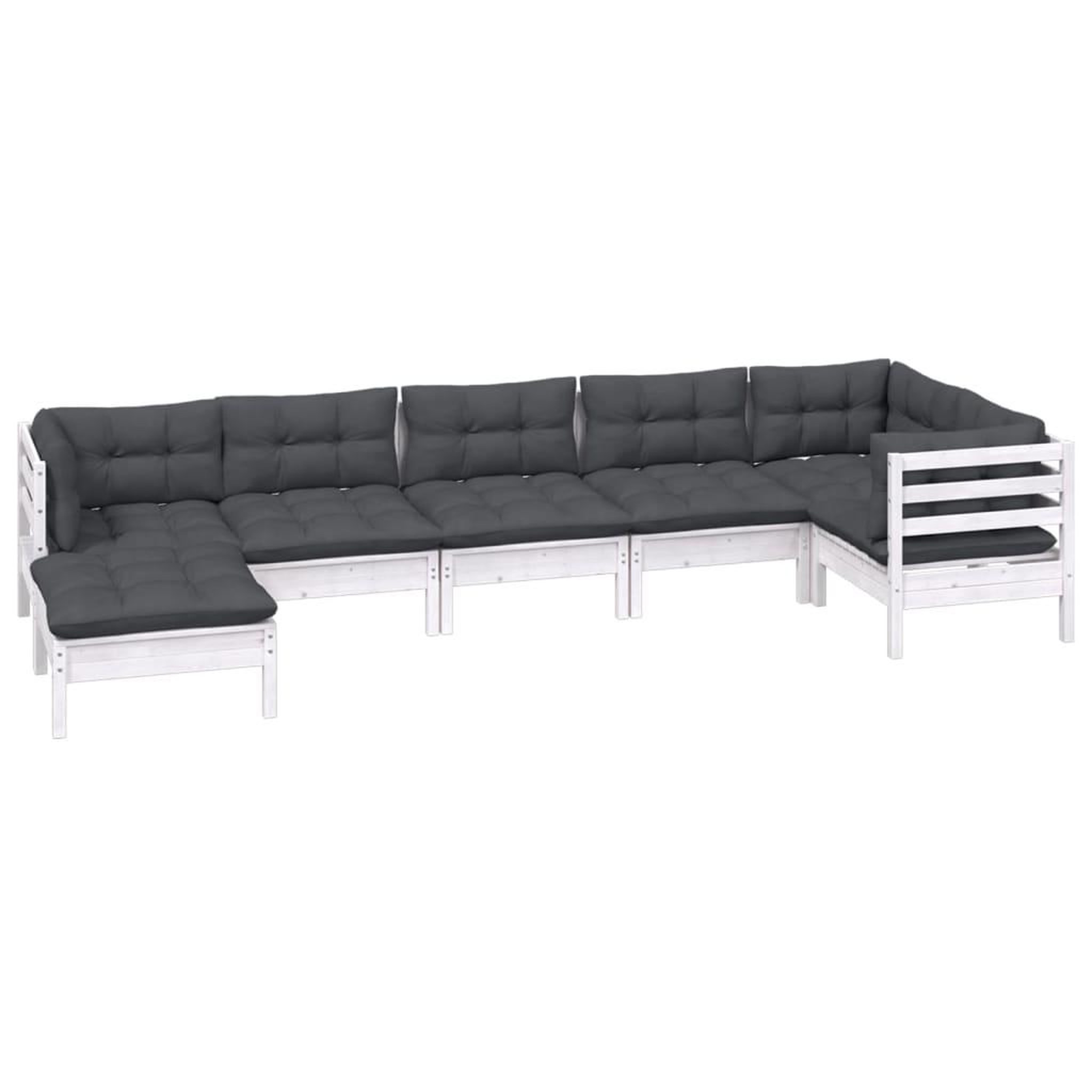 Voir la diapositive 3 : VIDAXL Salon de jardin 7 pcs avec coussins blanc bois de pin massif