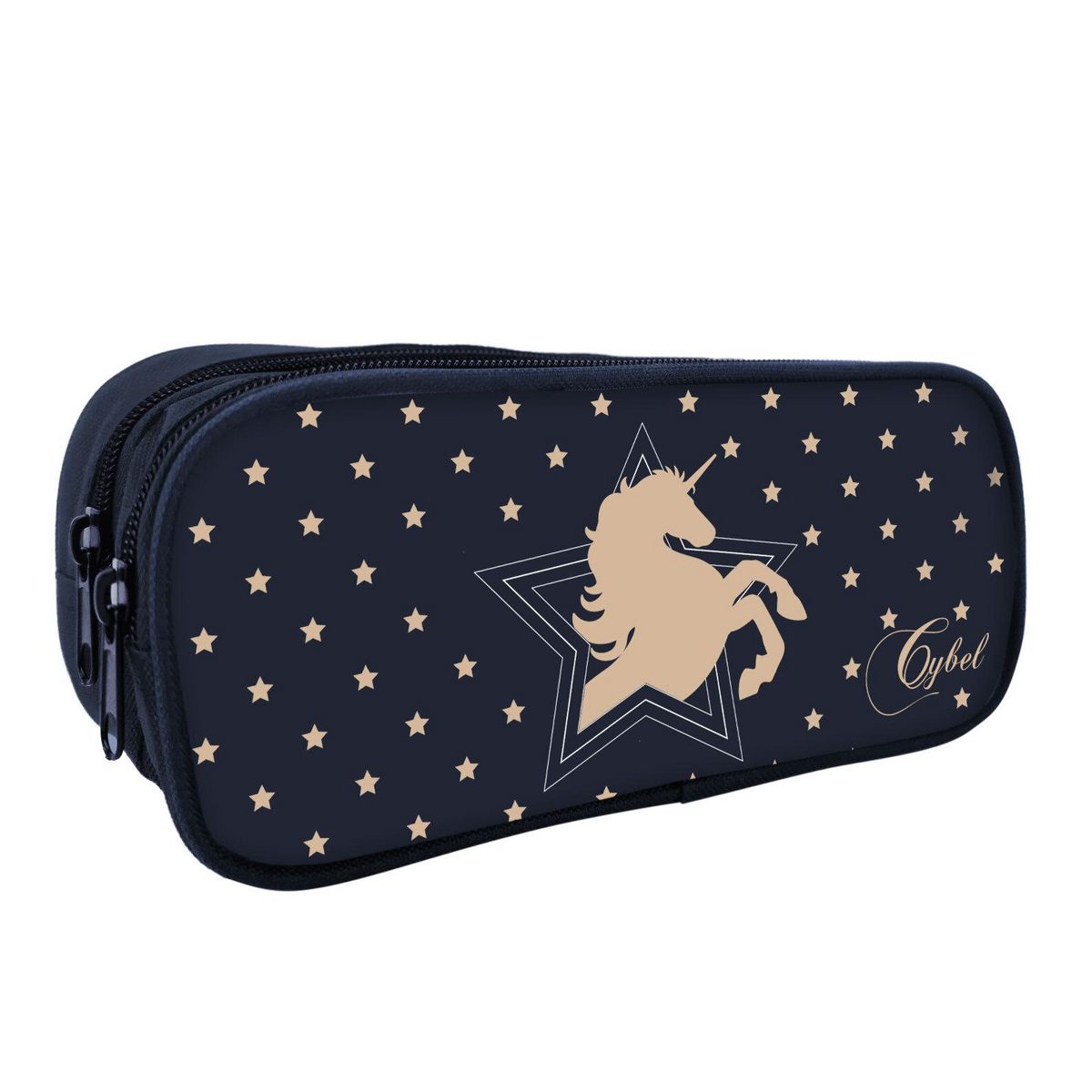 Bagtrotter Bagtrotter - Cybel  - Trousse Scolaire Rectangulaire - Marine  - 2 Compartiments Zippés - 23x7x10cm - Matière Polyester - Accessoire et Papeterie Scolaire