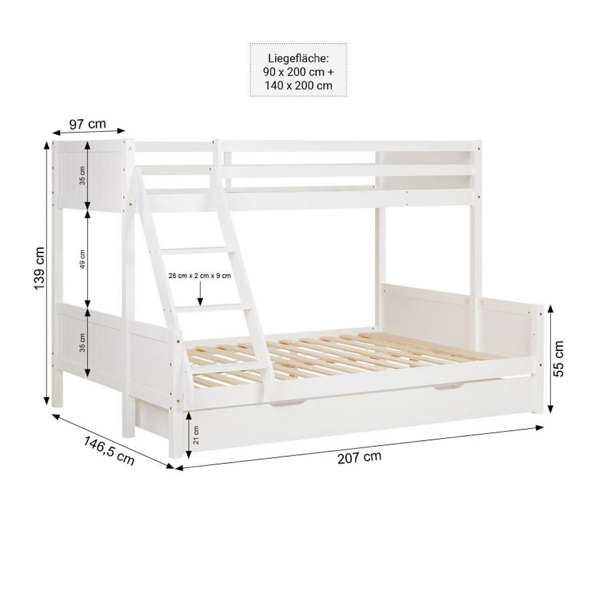 HomeStyle4U Lit blanc superposé avec tiroir 90x200