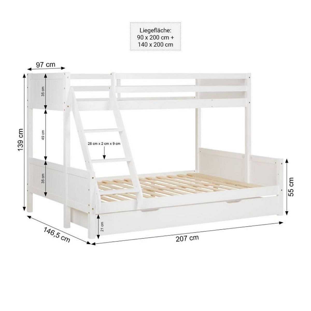 HomeStyle4U Lit blanc superposé avec tiroir 90x200