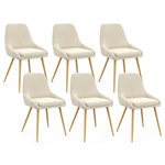 ID MARKET Lot de 6 chaises de salle à manger THALYA en velours beige et pieds effet bois avec accoudoirs