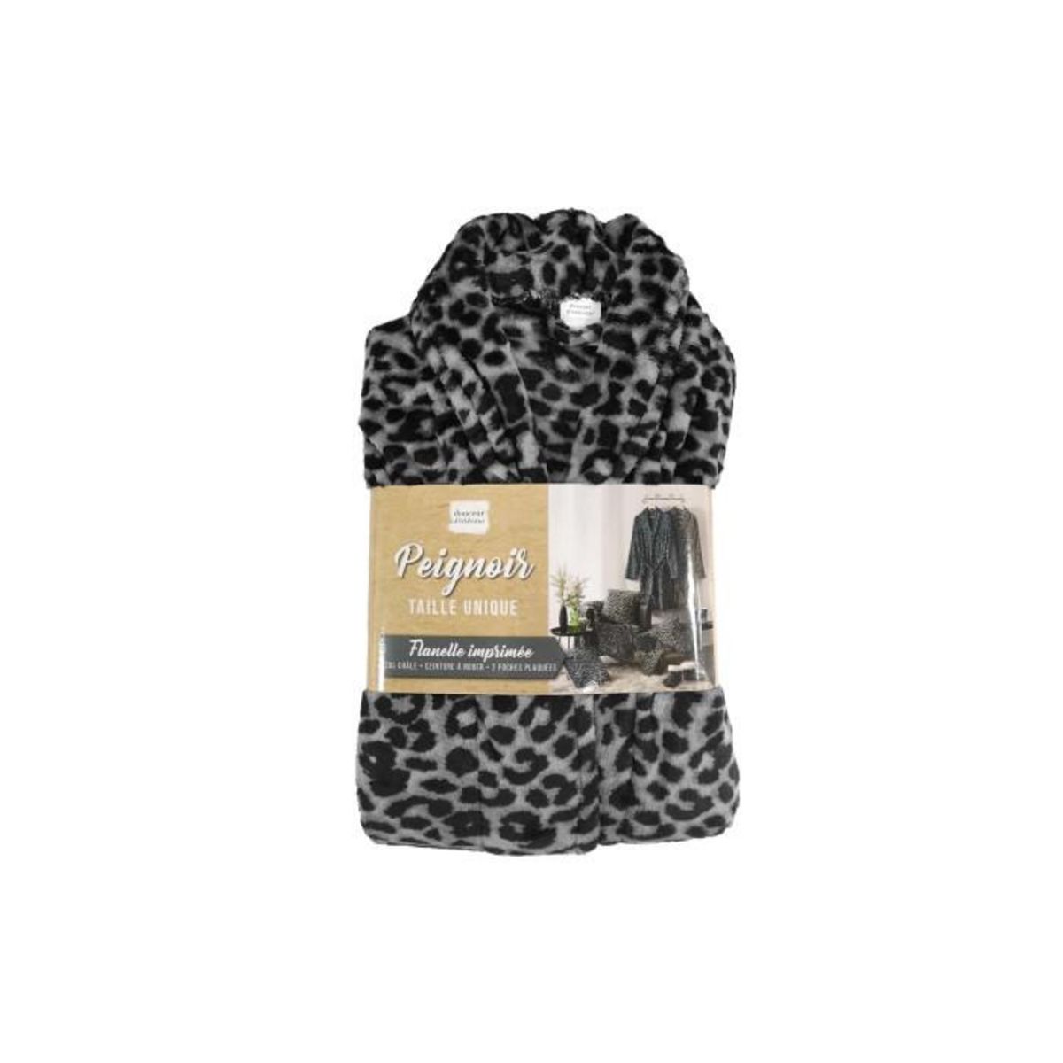Paris Prix Peignoir Flanelle Imprimé  Léopard  Gris