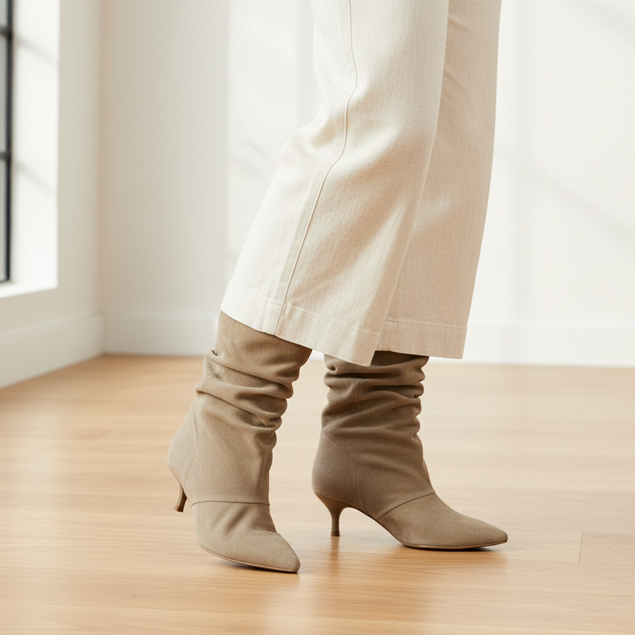 Voir la diapositive 2 : OZABI Ozabi bottines femme suédine plissée talon fin 4 cm bout pointu