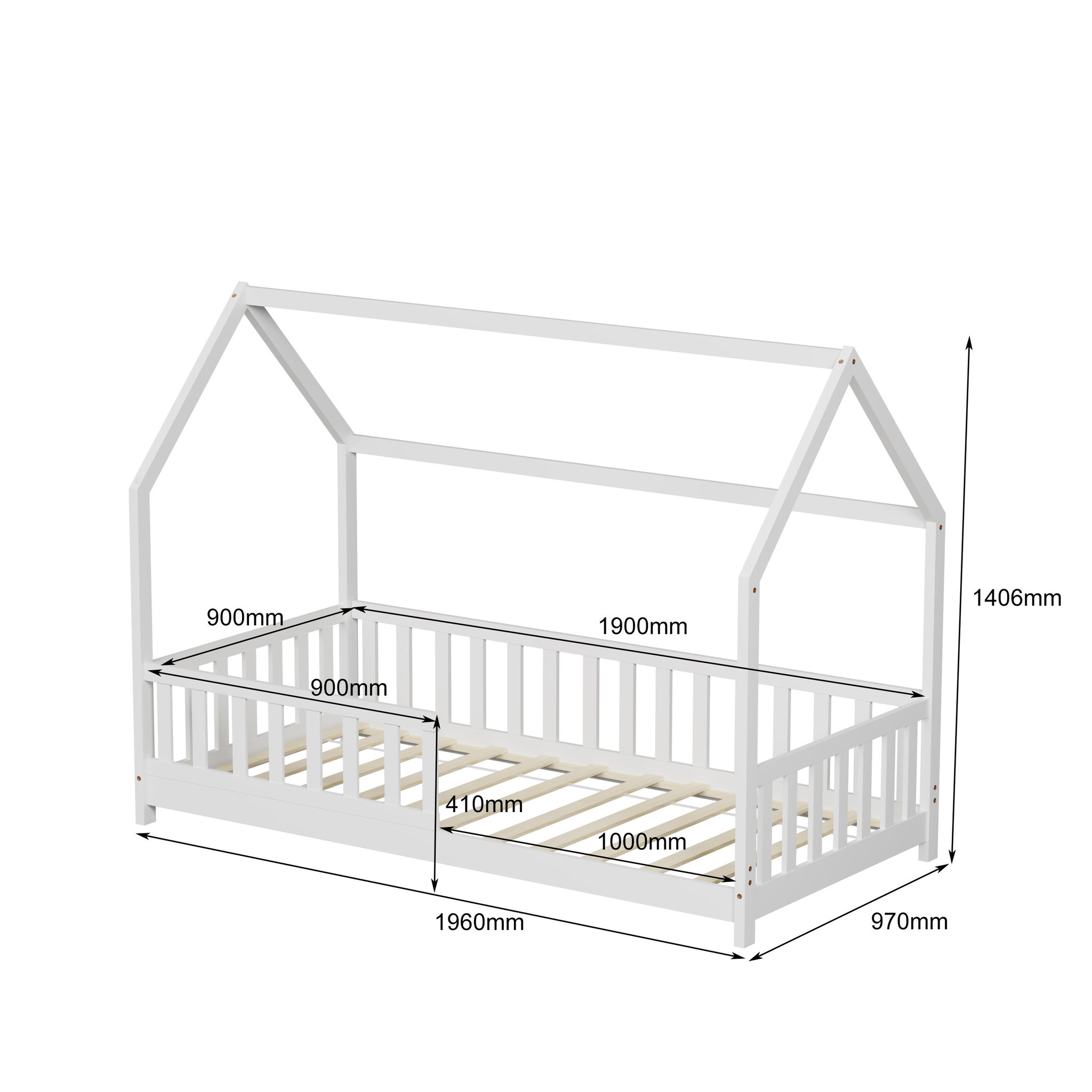 Voir la diapositive 2 : MINEA MINEA | Lit cabane avec barrière TCHOUPI 90x190 cm (matelas non inclus)